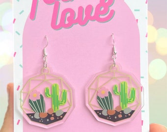 Terrarium cacti and succulents acrylic earrings