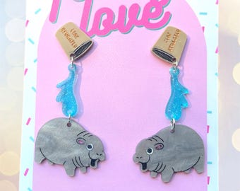 Baby hippo acrylic earrings