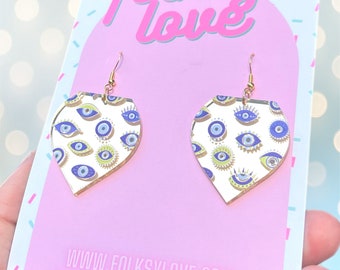 Mirrored evil eye pattern acrylic earrings