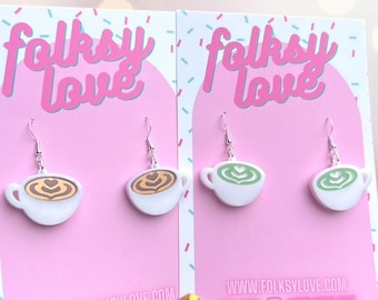Choice of Latte Art matcha coffee earrings
