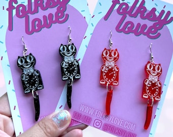 Cat clock acrylic earrings - choice of color