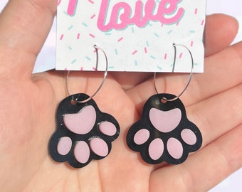 Cat beans paws acrylic hoop earrings