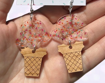 Ice cream with extra sprinkles acrylic earrings