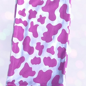 Pink cow print organic cotton kitchen towel
