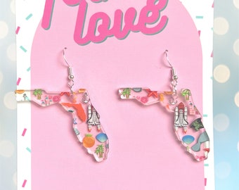 Florida on Florida manatees space center oranges double sided acrylic earrings