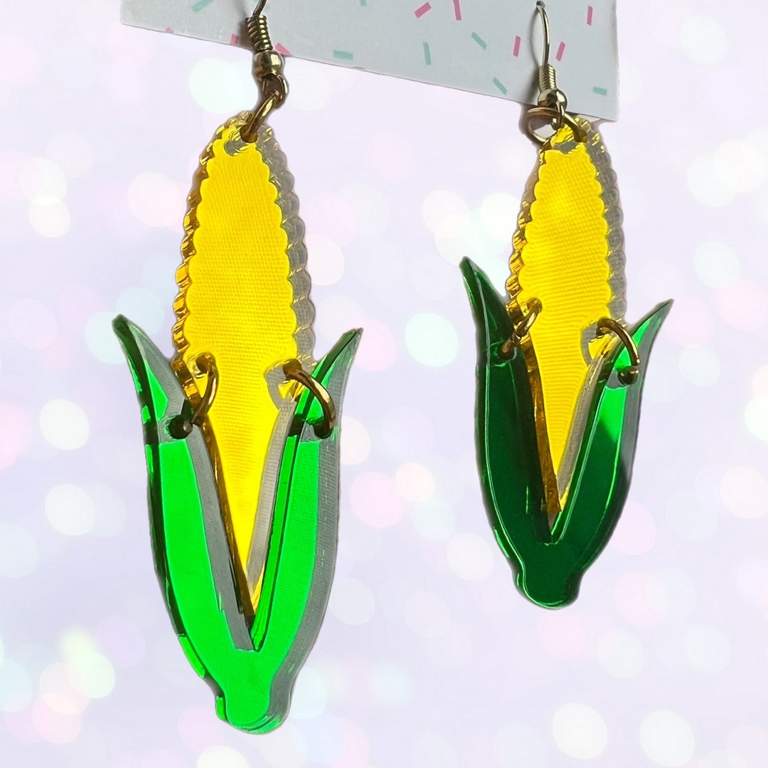 Its Corn Mirrored Acrylic Earrings Etsy
