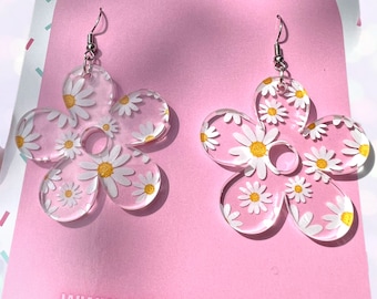 Daisies on daisies flora double sided acrylic earrings