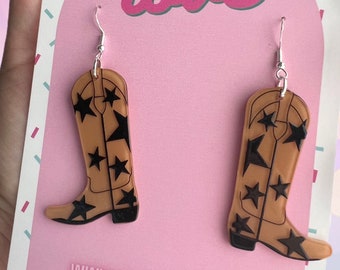 Cowgirl star boots acrylic earrings