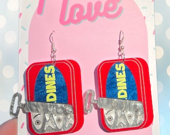 Sardines tin fish acrylic earrings