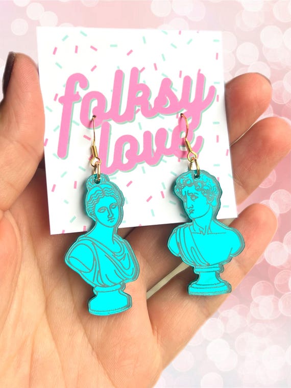 Mirrored Roman bust acrylic earrings