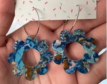 Van Gogh daisy acrylic hoop earrings