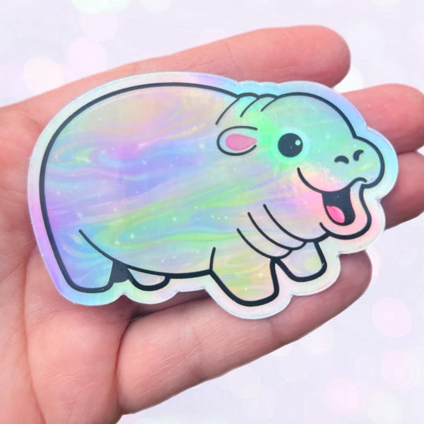 Holographic hippo nature lover waterproof sticker
