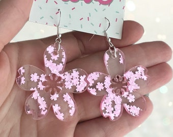 Cherry blossom sakura double sided confetti acrylic earrings