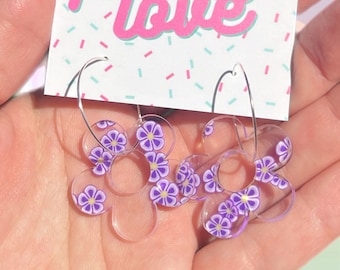 Cast daisies on daisies flora double sided acrylic earrings