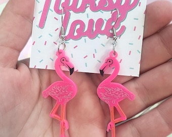 Flamingos laser cut and hand painted acrylic earrings