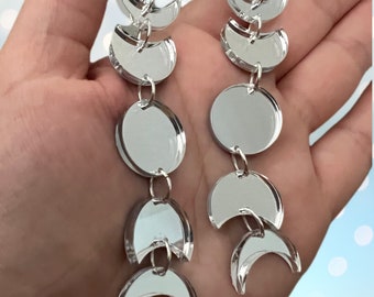 Silver mirrored moon phase earrings