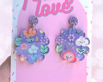 Happy daisies on daisies flora double sided acrylic earrings