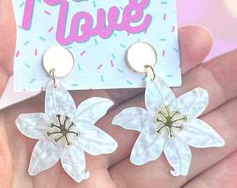 Iridescent and mirror lily acrylic earrings