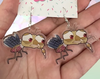 Pendientes acrílicos con forma de mosquito de dibujos animados