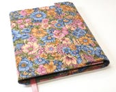A5 Refillable Journal Cover for Notebook or Diary with Pink, Yellow & Blue Flowers