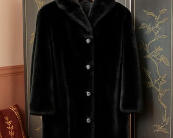 レディース ヴィンテージ 黒フェイクファー ロングコート