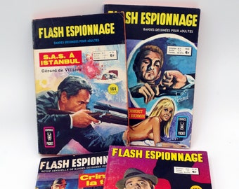 Lot of 4 1970's "Flash Espionnage" French Pulp Comic Books Bundle