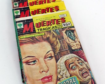 Bundle of 7 "Muertes Tragicas" Rare 1980's Vintage Mexican Pulp Mini Comic Books