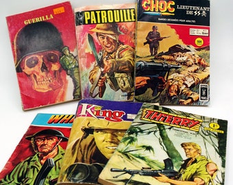 Vintage War Pulp Comic Books Bundle 1960's & 1970's in French