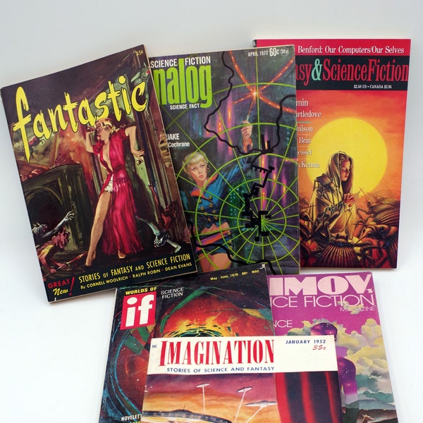 Lot de 6 magazines vintage Sci-Fi Fantasy Pulp Science Fiction Bundle