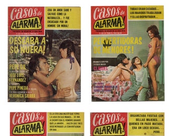Lot of 4 CASOS DE ALARMA 1970's Vintage Sleaze Mexican FotoNovela Photo Comic