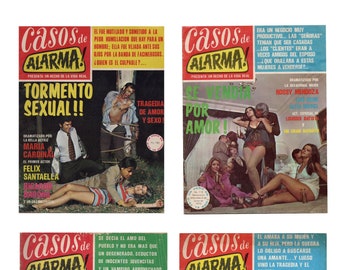 Lot of 4 CASOS DE ALARMA 1970's Larger Sleaze Mexican FotoNovela Photo Comic