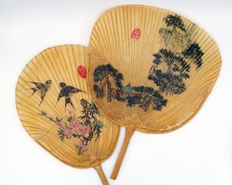 BUNDLE Four Vintage Japanese 'Uchiwa' Bamboo Paddle Fan Set of 4