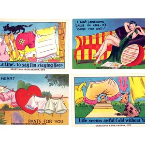 Lot de 4 cartes postales anciennes drôles inutilisées pour la Saint-Valentin des années 30