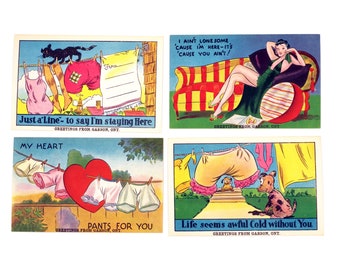 Vintage Valentine's Day 1930's Postcards Set of 4 Unused Funny Antique Postcards