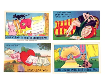Vintage Valentinstag 1930 Postkarten Set von 4 Antiken unbenutzten Lustigen Postkarten
