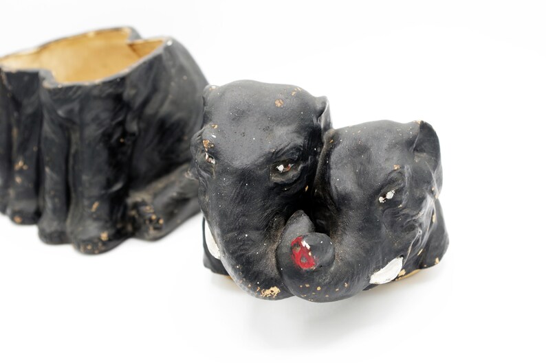 Vintage Cookie Jar of 2 Black Elephants Embracing Each Other Chalkware Sculpture Jar image 7