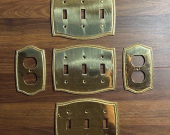 Vintage Portuguese Brass Wall Plate Set Rope Trim Switch Covers