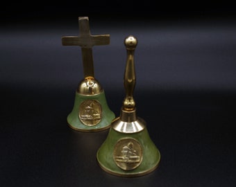 Vintage Brass Sanctus Communion Altar Cross Bell Pair from Saint Joseph's Oratory Religious Antique