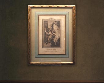 Grabado francés antiguo del siglo XIX «Le Chaste Joseph», arte religioso enmarcado