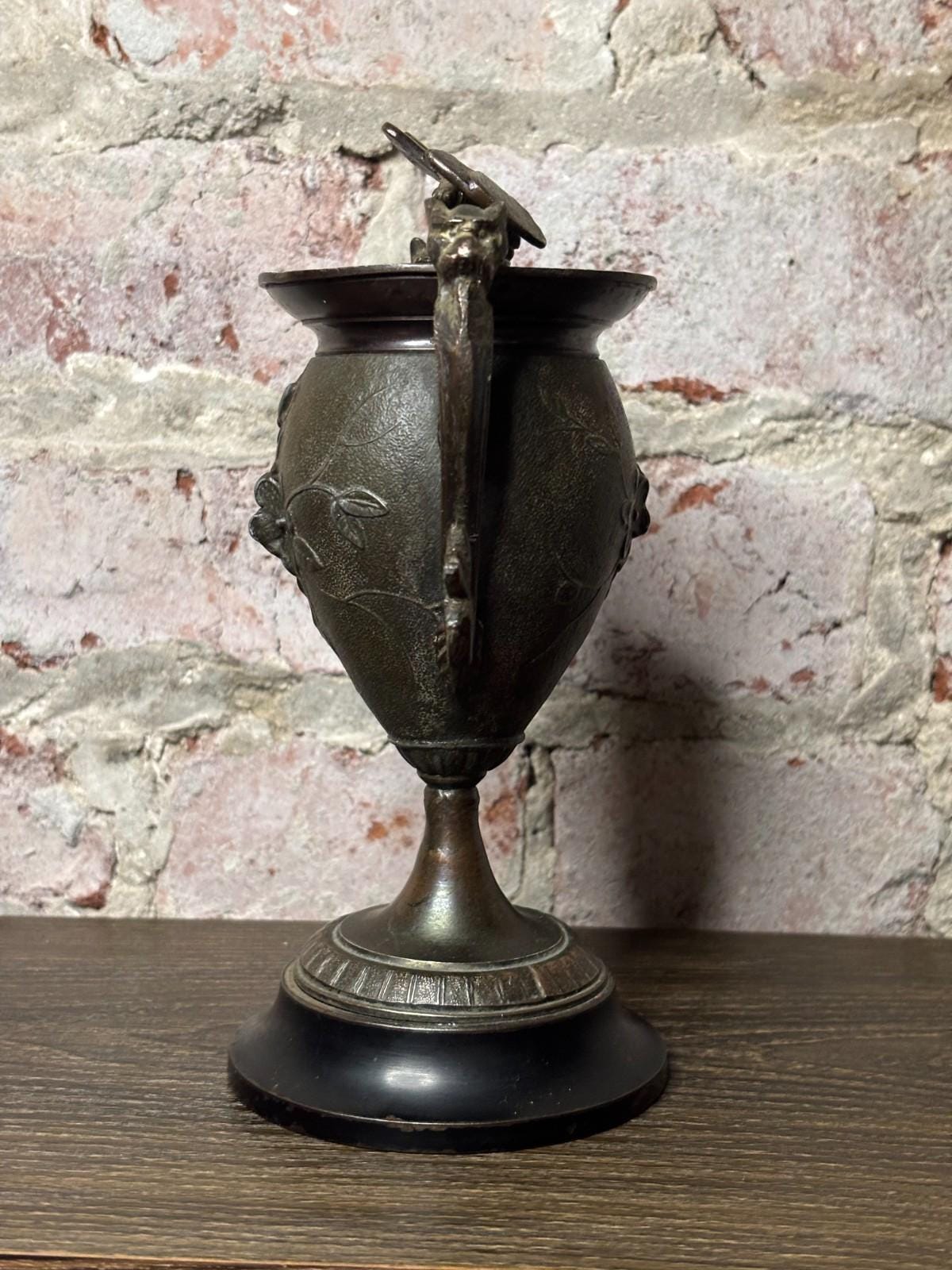 Antique Decorative Lidded Metal Urn Floral Butterfly Figurative Accent ...