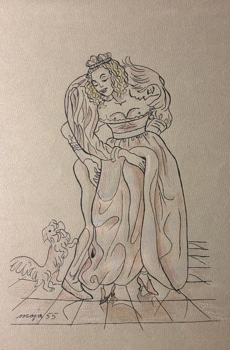 Original 1955 Risqué Line Drawing — Signed “moja / 55” — Mid Century ...