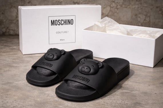 Moschino Teddy Bear Slides Black Designer Sandals Women EU 35 With