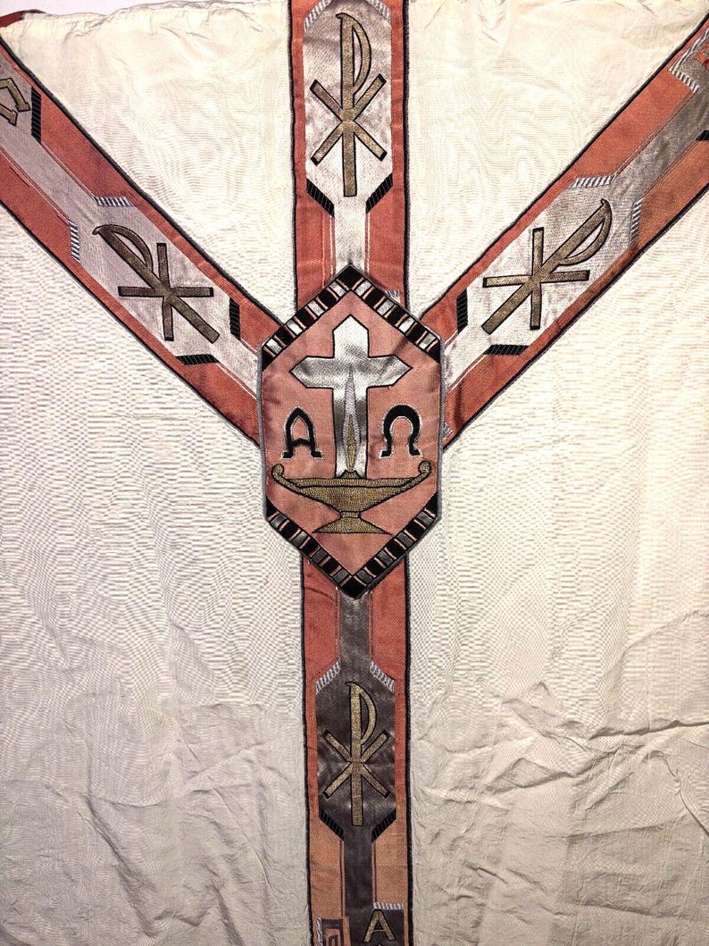 Liturgy Lettering Vintage Catholic Chasuble Vestment Panel • Embroidered Altar Textile ...