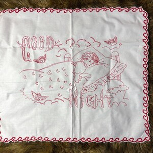 Antique Redwork Red Embroidery Pillow Sham Layover Cover 