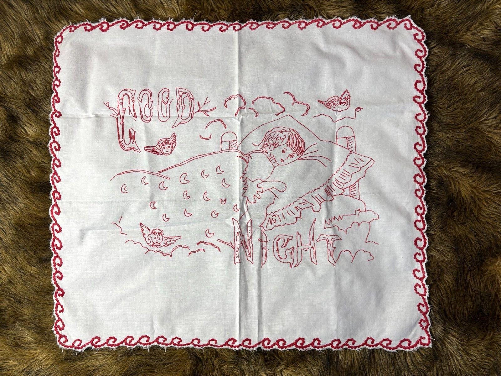 Antique Redwork Red Embroidery Pillow Sham Layover Cover 
