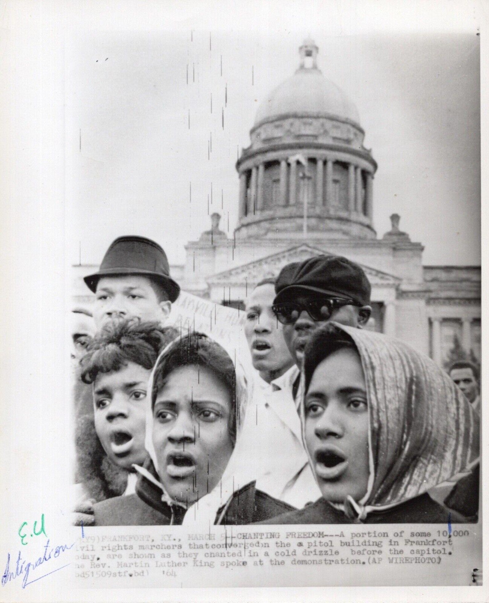 Original 1964 Civil Rights Press Photo Chanting Freedom Frankfort ...