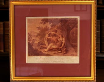 Grabado de Tancredo y Clorinda de Bartolozzi según Kauffman, 1784, Arte antiguo enmarcado