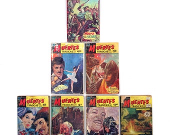 Bundle of 7 "Muertes Tragicas" 1980's Mexican Pulp Comic Books Lot