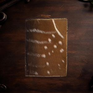 Vintage Spotted Deer Hide Document Holder • Rustic Leather Portfolio • 14.5x10.5” Stiff Leather Case