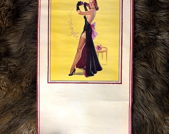 Page vintage de calendrier à enrouler avec pin up Art Frahm, illustration d'art murale Mid-Century (20 x 11)